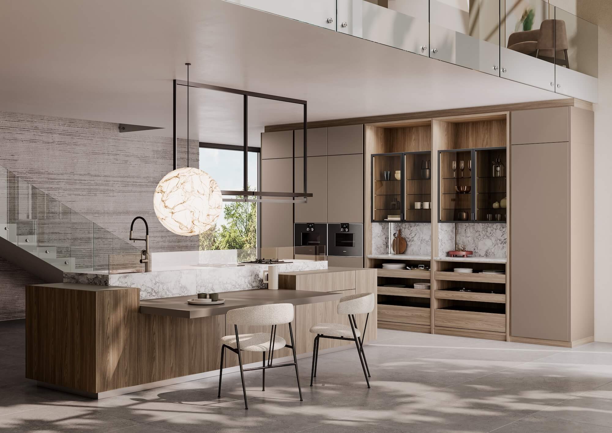 LEICHT Küchen Neuheiten 2026 IDEA Designkueche mit Insel mandelgrau