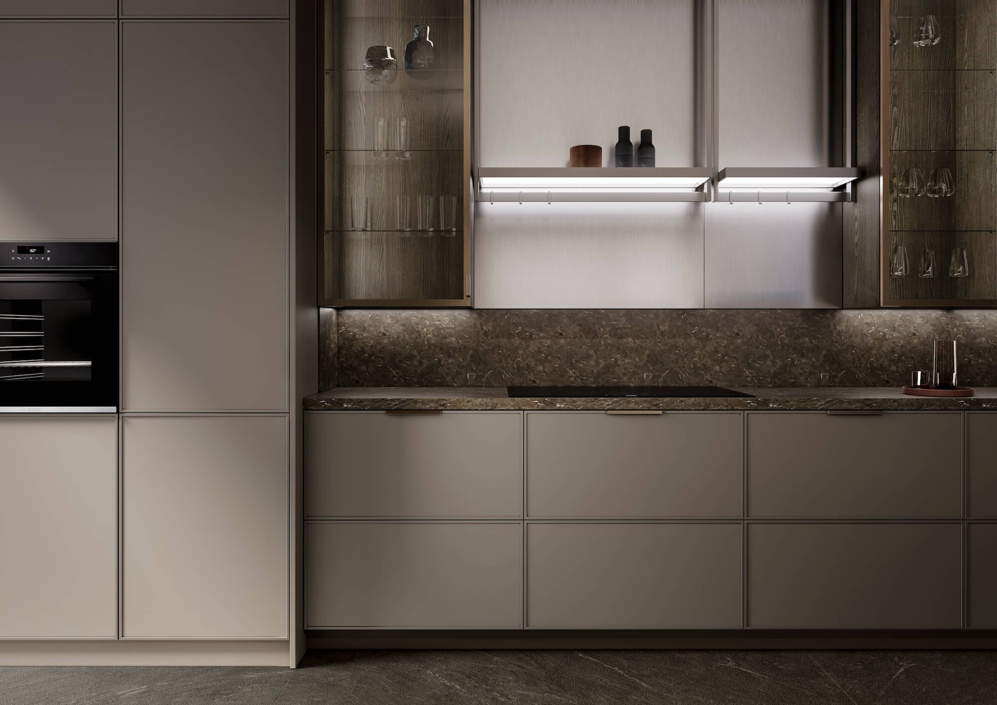 LEICHT WAKUU Design Inselküche in Bronze