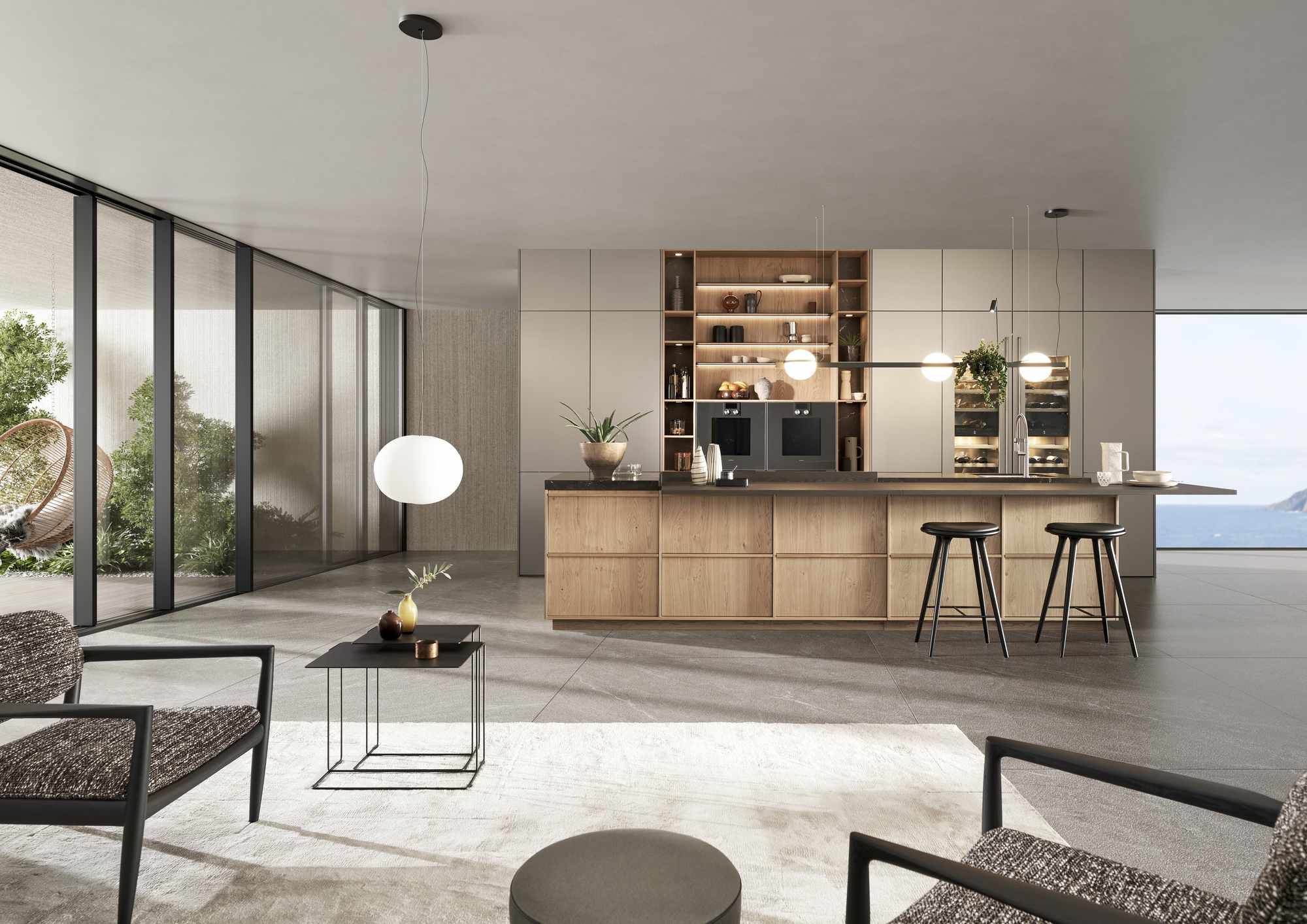 Leicht Design Inselküche Kyoto Pearl Gesamtansicht