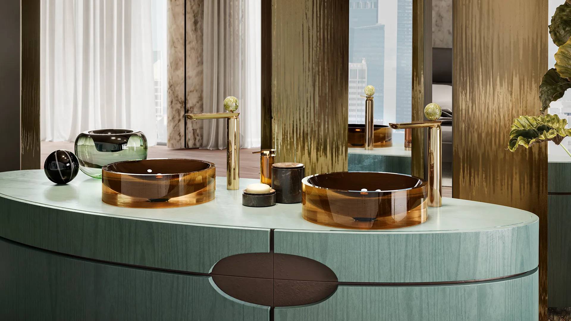 Gessi Perle Waschtische mit Kugeln aus Murano Glas