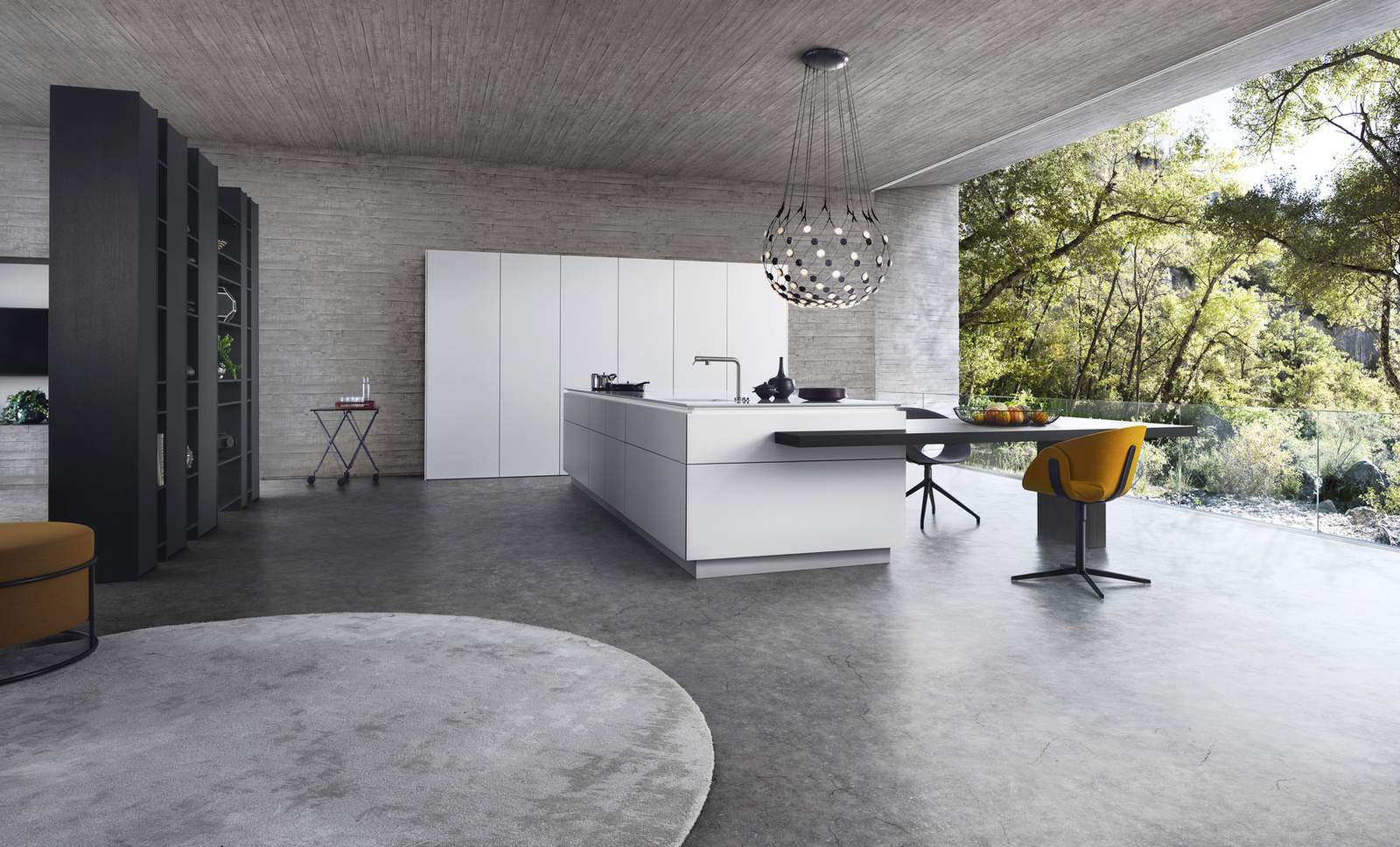 LEICHT Design Inselküche Classic-FS-C mit Raumteiler: helle Kücheninsel mit Ansetztisch und Raumteiler in Struktureiche bei UHL Schöner Leben