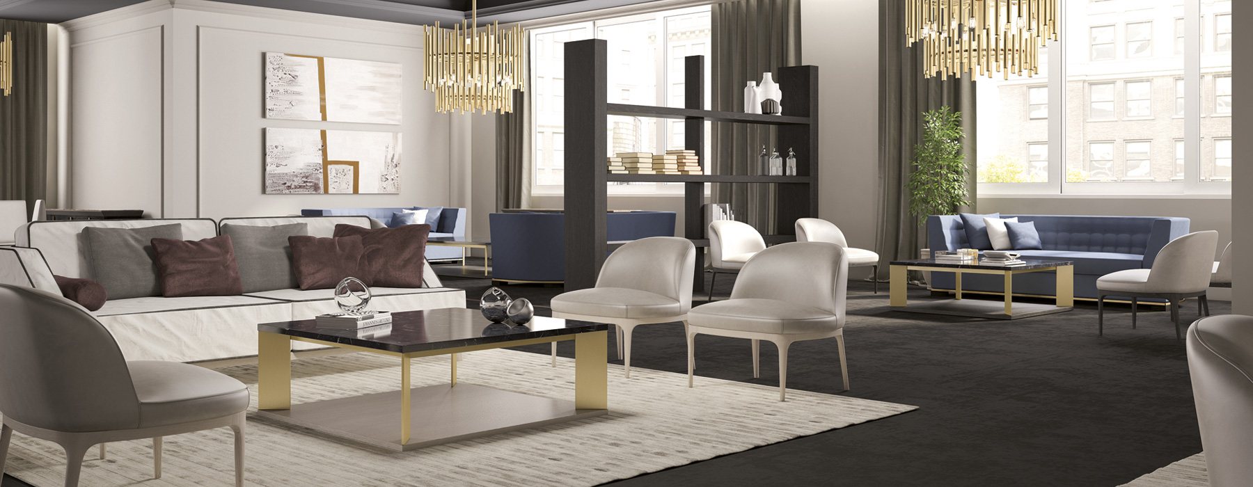 Mobil Fresno Wohnzimmer mit Sofas und Couchtisch