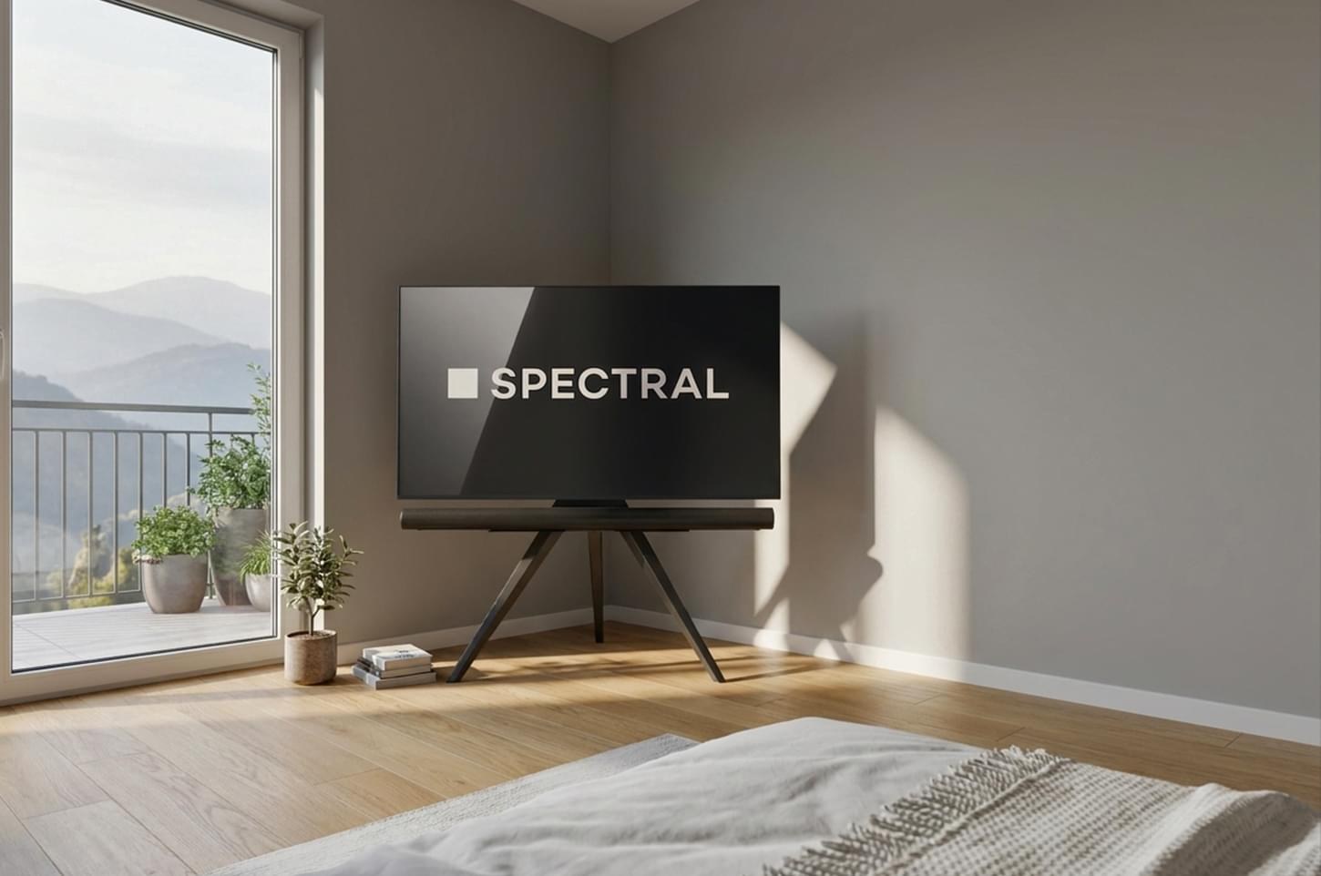 Spectral Art TV-Ständer aus Massivholz mit Fernseher