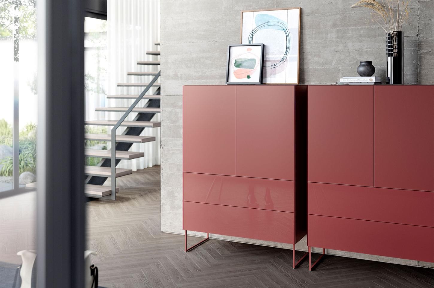 Spectral Side Highboards in Rot mit Türen und Fächern