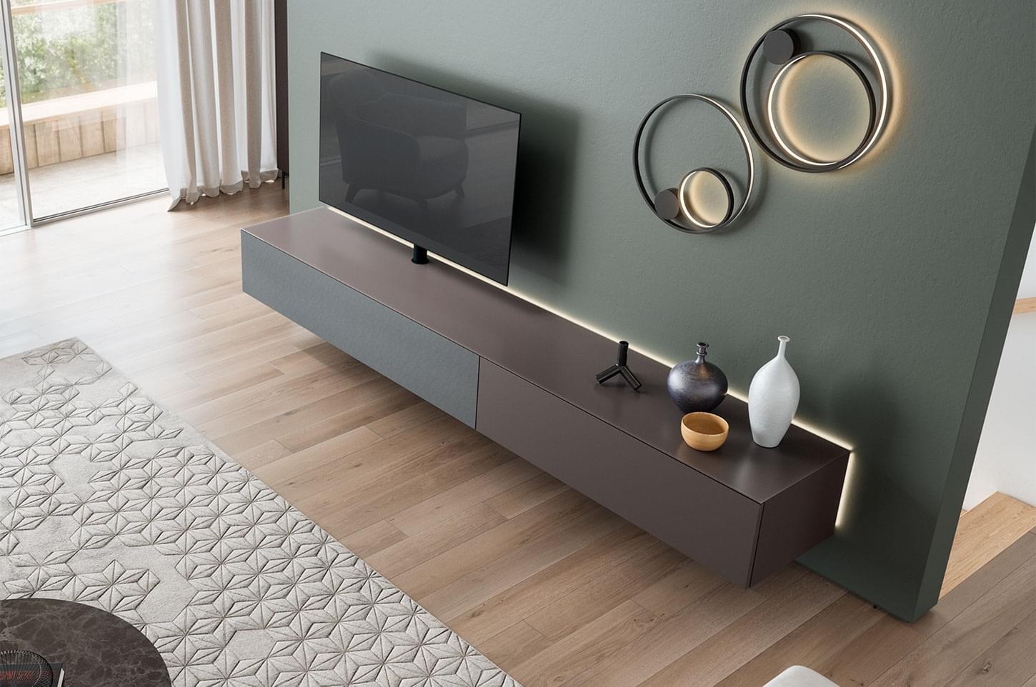 Spectral TV-Möbel in Metallic Satin mit Fernseher